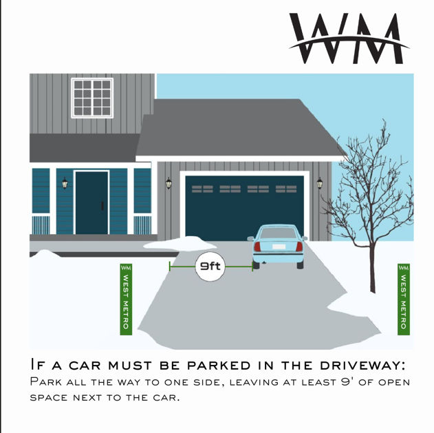 If a car must be parked in the driveway, park all the way to one side, leaving at least 9 feet of open space next to the car