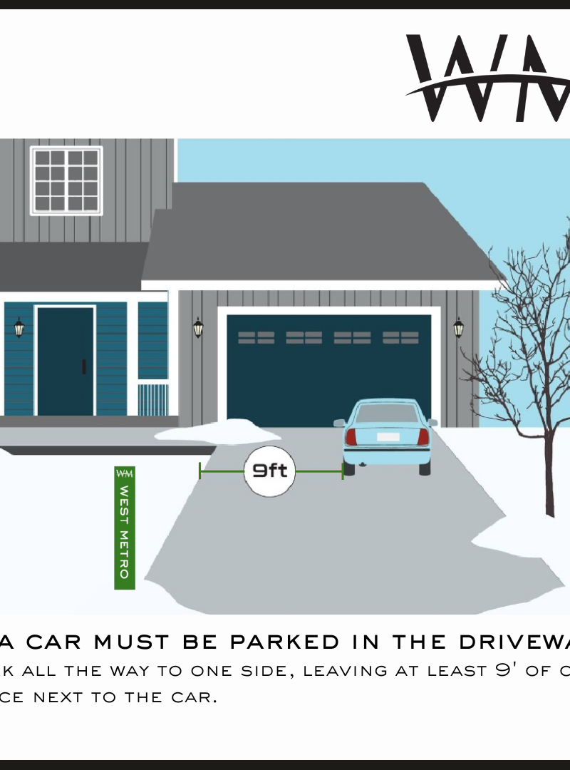 If a car must be parked in the driveway, park to one side leaving 9 feet of open space