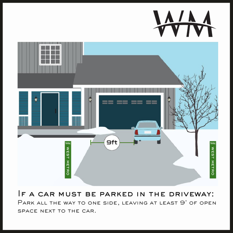 If a car must be parked in the driveway, park to one side leaving 9 feet of open space