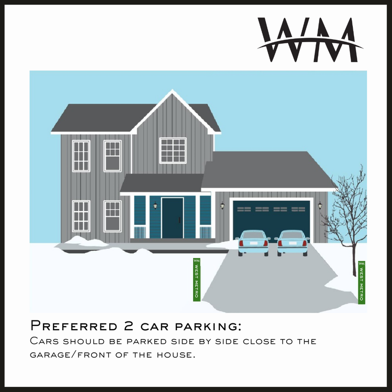 Illustration showing the preferred two-car parking position, side by side close to the garage