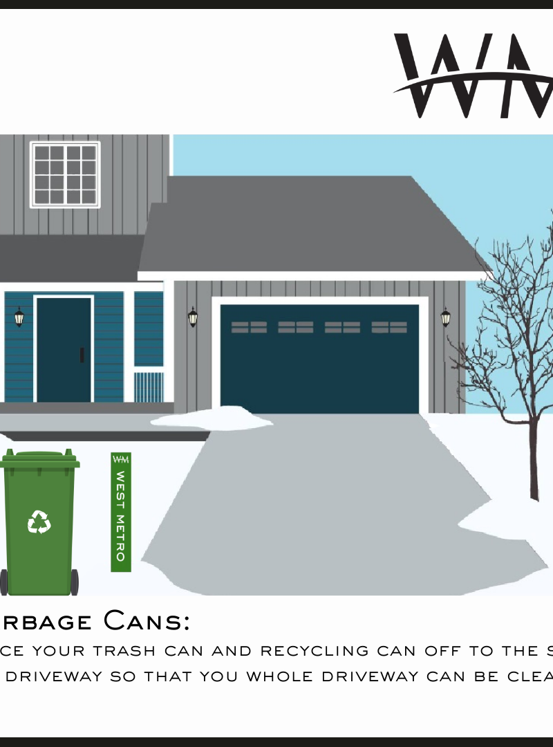 Garbage and recycling cans placed off to the side of the driveway