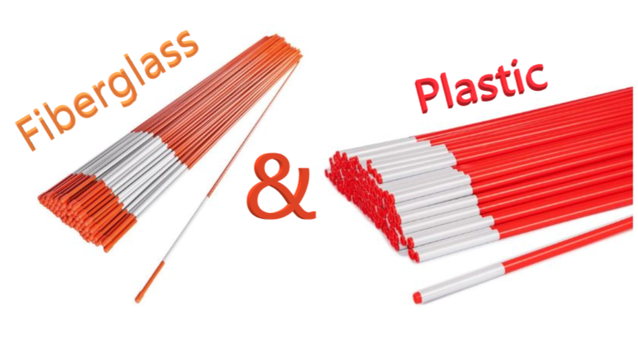 Fiberglass and plastic snow stakes side by side